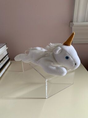 Vintage Beanie Baby Ty Mystic Unicorn 1993 Retired Stuffed Animal White Tan